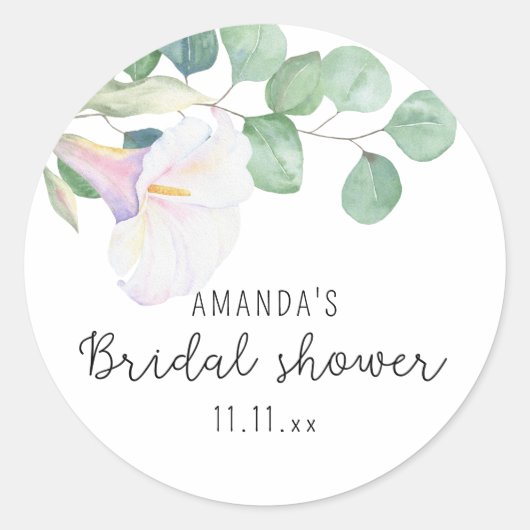 Eucalyptus en calla bloem - bruidsdouche ronde sticker (Voorkant)