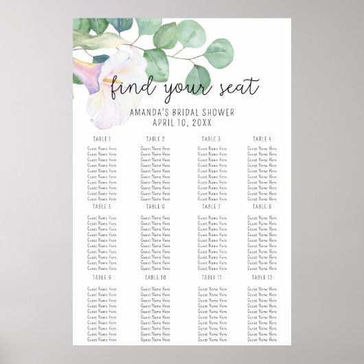 Eucalyptus en calla - Schuimplank met zitplaatsen Poster (Voorkant)