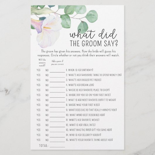 Eucalyptus en calla - Wat zei de bruidegom spel (Voorkant)