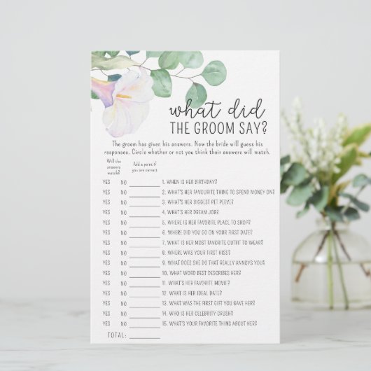 Eucalyptus en calla - Wat zei de bruidegom spel (Staand voorkant)