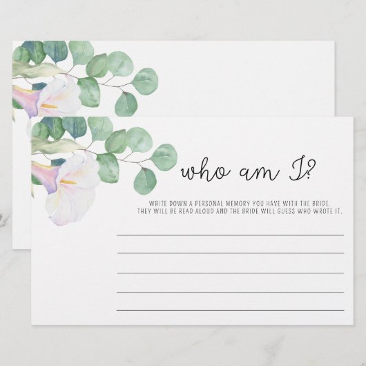 Eucalyptus en calla - Wie ben ik bruidsfeest spel Briefpapier (Voorkant / Achterkant)