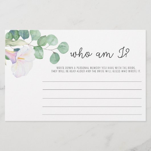 Eucalyptus en calla - Wie ben ik vrijgezellenfeest Briefpapier (Voorkant)