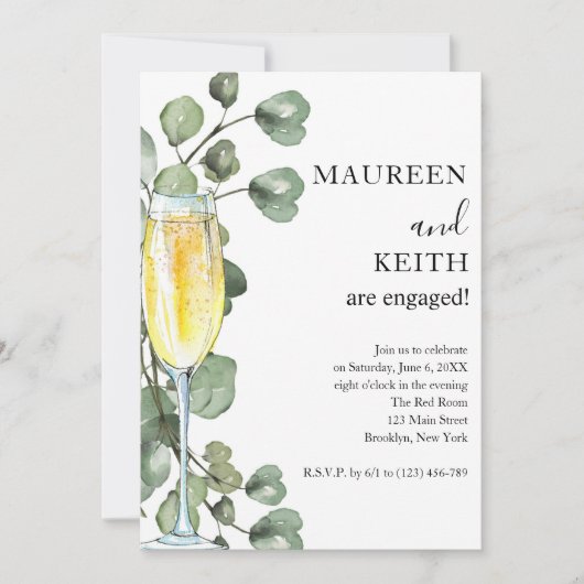 Eucalyptus en Champagne Engagement Party Invitati Kaart (Voorkant)