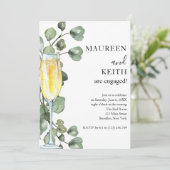 Eucalyptus en Champagne Engagement Party Invitati Kaart (Staand voorkant)
