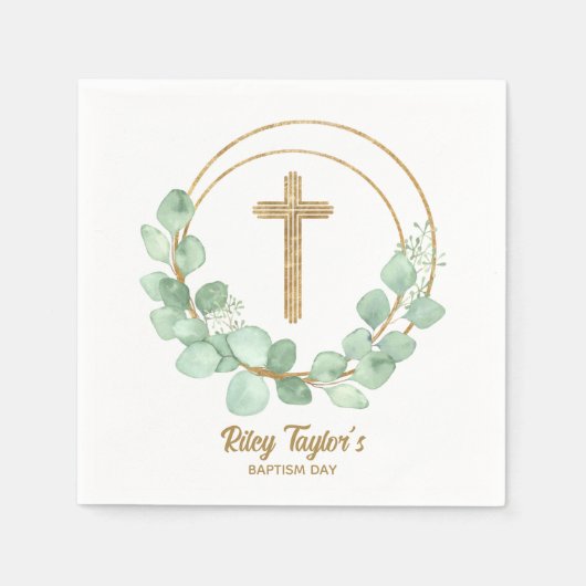 Eucalyptus en Cross Baptisme Servet (Voorkant)