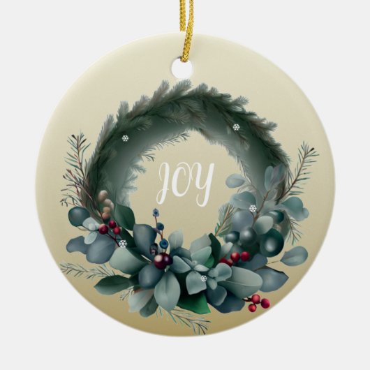 Eucalyptus en dennen takken krans keramisch ornament (Voorkant)