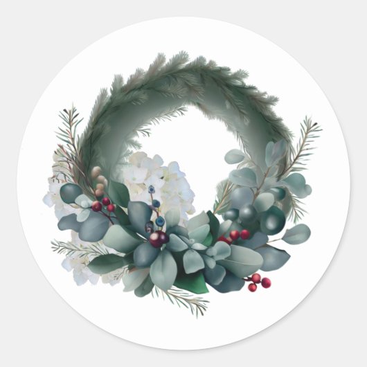 Eucalyptus en Dennen Takken Krans Ronde Sticker (Voorkant)