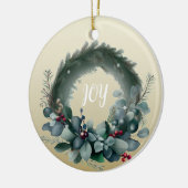 Eucalyptus en dennenappelkrans keramisch ornament (Links)