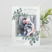 Eucalyptus en dennenfoto feestdagenkaart (Staand voorkant)