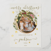 Eucalyptus en felle kerstmis met gouden sterren fo folie feestdagenkaart (Voorkant)