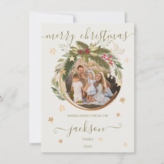 Eucalyptus en felle kerstmis met gouden sterren fo kaart (Voorkant)