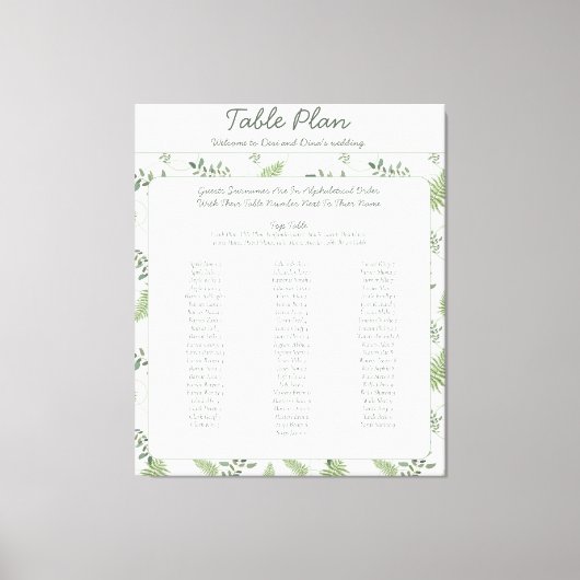 Eucalyptus en Fern bruiloft zitschema Canvas Afdruk (Voorkant)