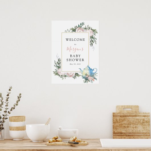 Eucalyptus en Floral Baby shower Welkomstteken Poster (Keuken)