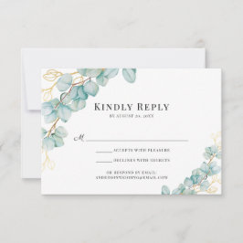 Eucalyptus en Gold Botanicals Bruiloft RSVP Kaartje