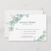 Eucalyptus en Gold Botanicals Bruiloft RSVP Kaartje (Voorkant)