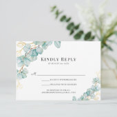 Eucalyptus en Gold Botanicals Bruiloft RSVP Kaartje (Staand voorkant)