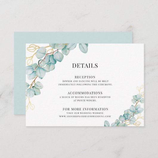 Eucalyptus en Gold Botanicals Trouwgegevens Informatiekaartje (Voorkant / Achterkant)