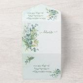 Eucalyptus en Gold Fern Botanical Wedding All In One Uitnodiging (Buitenkant)