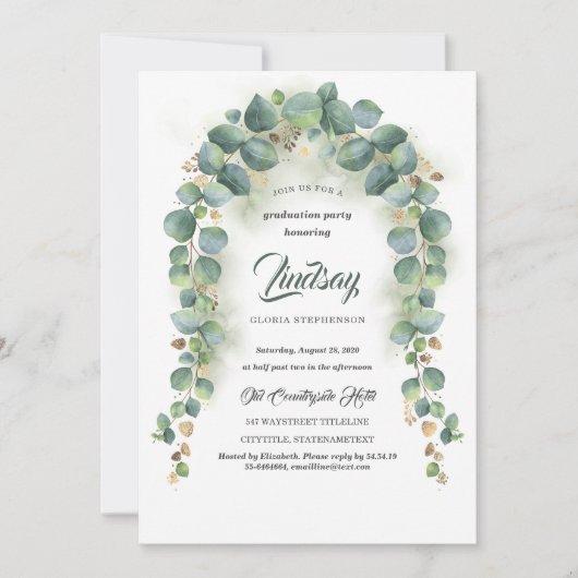 Eucalyptus en Gold Greenery Graduy Party Kaart (Voorkant)