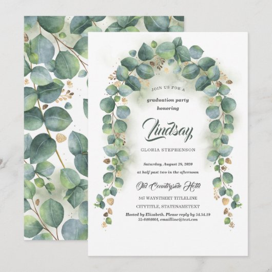 Eucalyptus en Gold Greenery Graduy Party Kaart (Voorkant / Achterkant)