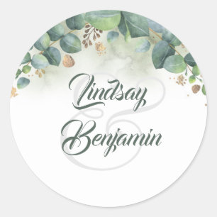 Eucalyptus en Goud - Groen Garland Bruiloft Ronde Sticker