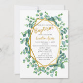 Eucalyptus en Goud Lijst Groene Bloemendoop Kaart (Voorkant)