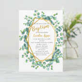 Eucalyptus en Goud Lijst Groene Bloemendoop Kaart (Staand voorkant)