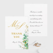 Eucalyptus en goud Monogram Bruiloft Bedankkaart