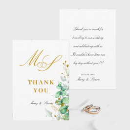 Eucalyptus en goud Monogram Bruiloft Bedankkaart
