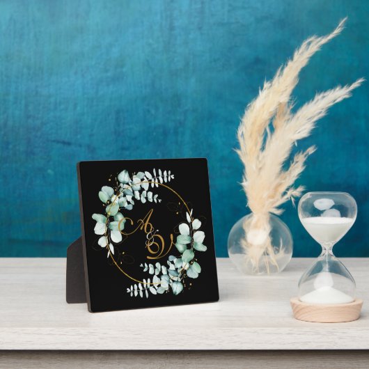 Eucalyptus en goud op een zwarte gepersonaliseerde fotoplaat (Insitu)