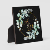 Eucalyptus en goud op een zwarte gepersonaliseerde fotoplaat (Voorkant)