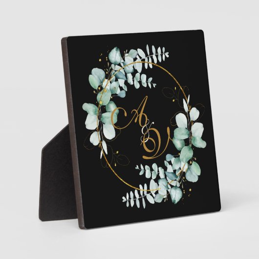 Eucalyptus en goud op een zwarte gepersonaliseerde fotoplaat (Voorkant)