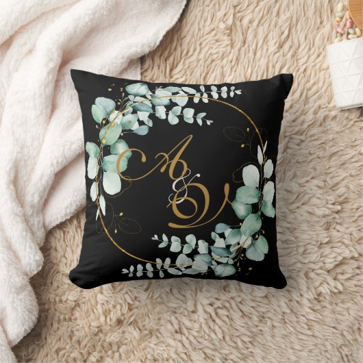 Eucalyptus en goud op een zwarte gepersonaliseerde kussen (Deken)