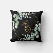 Eucalyptus en goud op een zwarte gepersonaliseerde kussen (Voorkant)