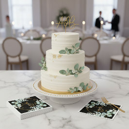 Eucalyptus en goud op een zwarte gepersonaliseerde servet