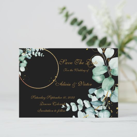 Eucalyptus en goud op zwarte foto, behalve de datu kaart (Staand voorkant)