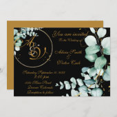 Eucalyptus en goud op zwarte uitnodiging (Voorkant / Achterkant)
