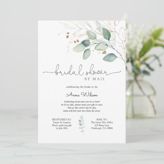 Eucalyptus en Goud Vrijgezellenfeest per Mail Kaart (Staand voorkant)