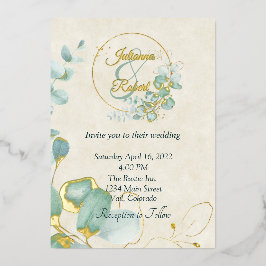 Eucalyptus en goudbruiloft folie uitnodiging