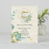 Eucalyptus en goudbruiloft folie uitnodiging (Staand Voorkant)