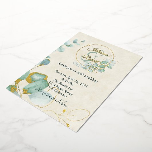 Eucalyptus en goudbruiloft folie uitnodiging (Gedraaid)