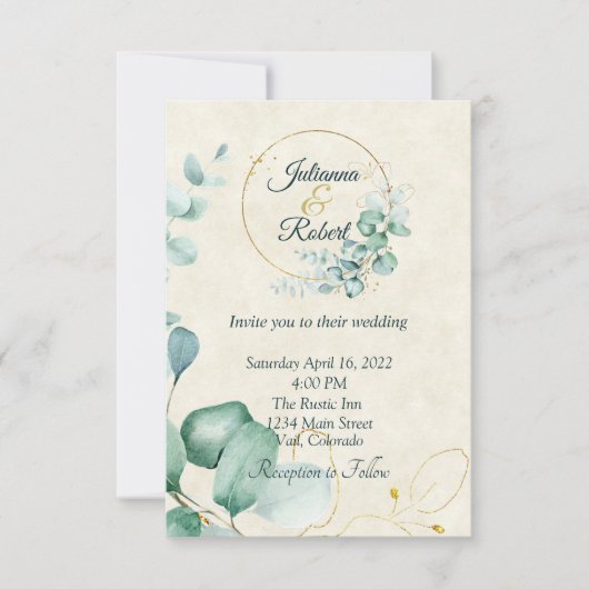 Eucalyptus en goudbruiloft kaart (Voorkant)