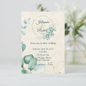 Eucalyptus en goudbruiloft kaart (Staand voorkant)