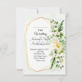 Eucalyptus en gouden bloemen bruiloftsinvatie kaart