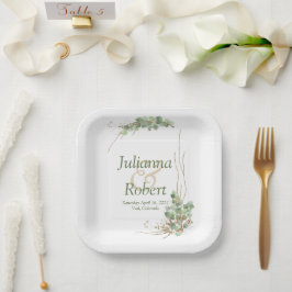 Eucalyptus en gouden bruiloft papieren borden bordje