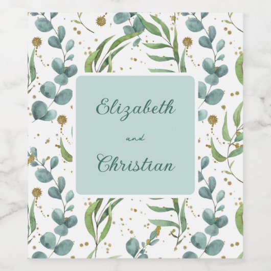 Eucalyptus en gouden bruiloft wijn etiket (Enkel label)