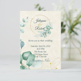 Eucalyptus en gouden budget bruiloft kaart