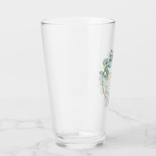 Eucalyptus en gouden gepersonaliseerde bruiloft glas (Rechts)