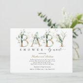 Eucalyptus en Gouden Letters Baby Shower per Post Kaart (Staand voorkant)