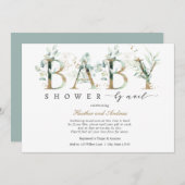 Eucalyptus en Gouden Letters Baby Shower per Post Kaart (Voorkant / Achterkant)